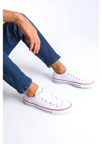 JY0422 Luke Bağcıklı Keten Kumaş Erkek Günlük Sneaker Ayakkabı Kbt - Beyaz