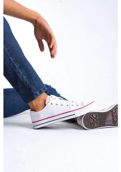 JY0422 Luke Bağcıklı Keten Kumaş Erkek Günlük Sneaker Ayakkabı Kbt - Beyaz