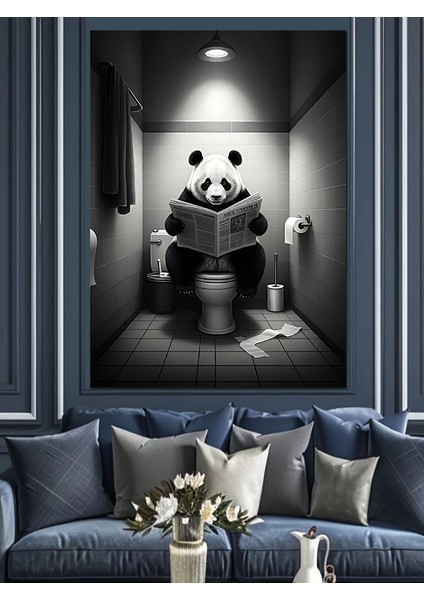 Panda Tuvalette Dekoratif Kanvas - Mdf Ahşap Tablo