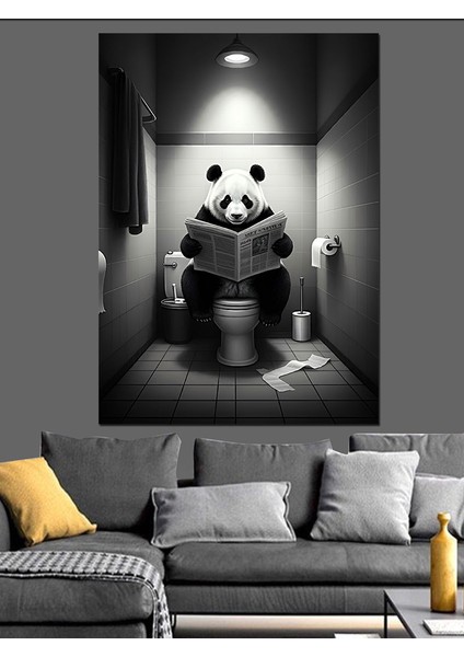 Panda Tuvalette Dekoratif Kanvas - Mdf Ahşap Tablo fiyatları