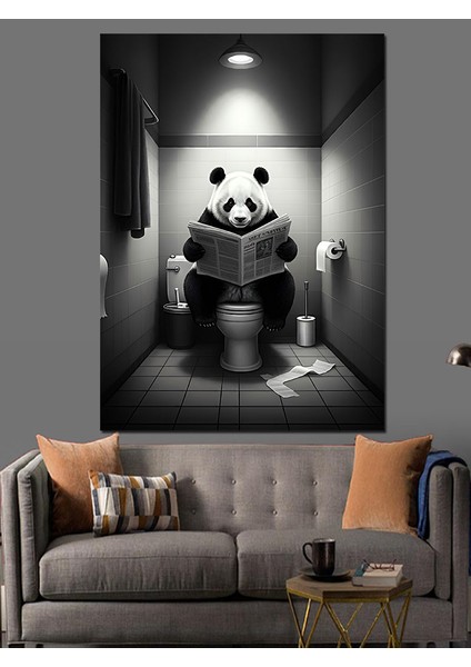 Panda Tuvalette Dekoratif Kanvas - Mdf Ahşap Tablo modelleri