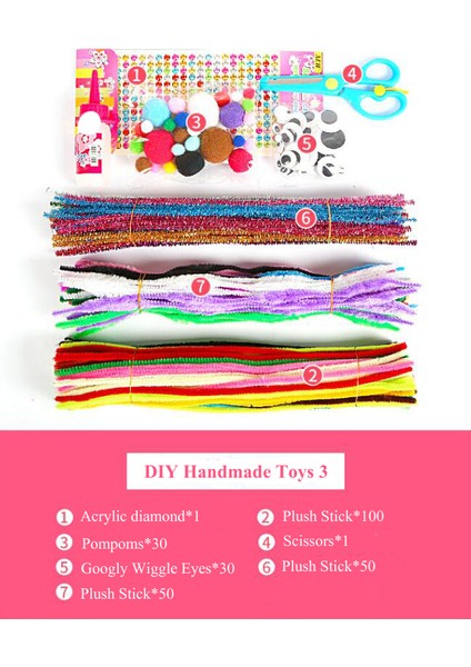 No.3 Tarzı El Yapımı Oyuncak Seti Dondurma Çubukları Peluş Çubuk Pom Pomlar Gözler Çocuklar Için Yaratıcı El Yapımı Malzeme Paketi Gyh (Yurt Dışından)