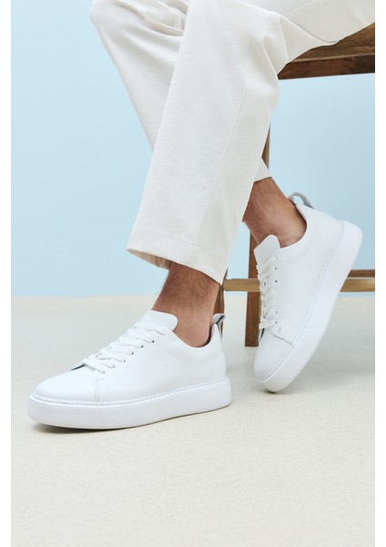 , Erkek Hakiki Deri Sneaker 1511026Z875Y Beyaz