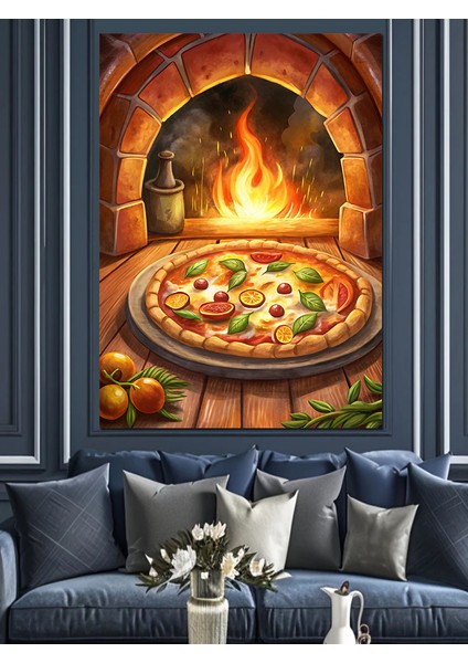 Odun Fırınında Pizza Dekoratif Kanvas - Mdf Ahşap Tablo