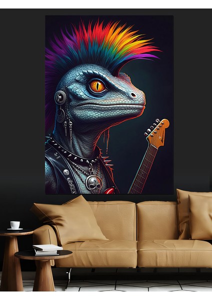 Rockçı Kertenkele Dekoratif Kanvas - Mdf Ahşap Tablo