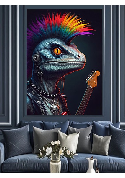 Rockçı Kertenkele Dekoratif Kanvas - Mdf Ahşap Tablo fiyatları