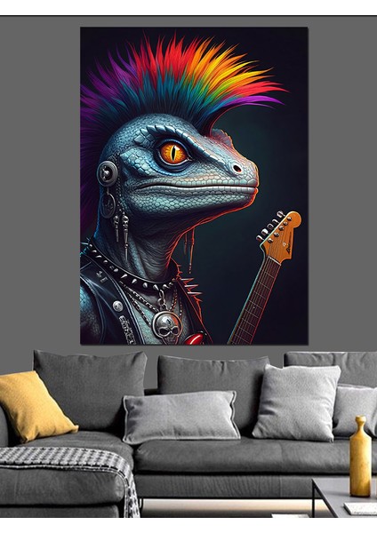 Rockçı Kertenkele Dekoratif Kanvas - Mdf Ahşap Tablo modelleri