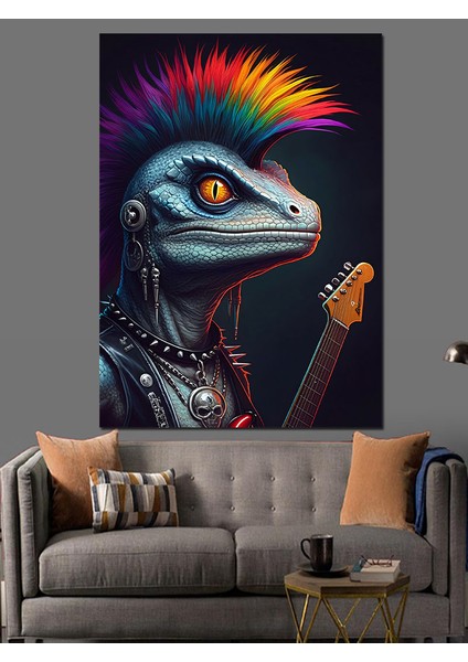 Rockçı Kertenkele Dekoratif Kanvas - Mdf Ahşap Tablo fırsatları