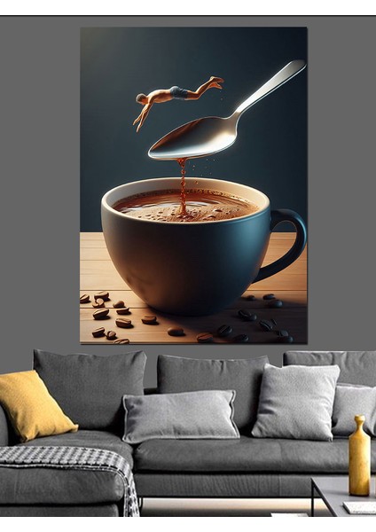 Kahve Bardağı ve Sıçrayan Adam Dekoratif Kanvas - Mdf Ahşap Tablo fiyatları