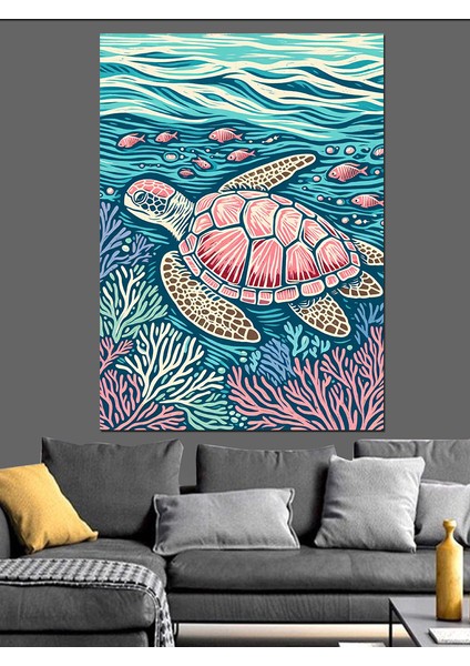 Deniz Kaplumbağası Dekoratif Kanvas - Mdf Ahşap Tablo