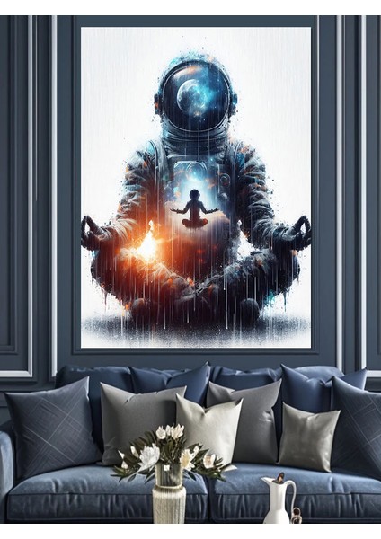 Meditasyon Yapan Astronot Dekoratif Kanvas - Mdf Ahşap Tablo