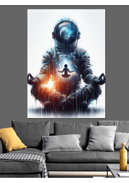 Meditasyon Yapan Astronot Dekoratif Kanvas - Mdf Ahşap Tablo