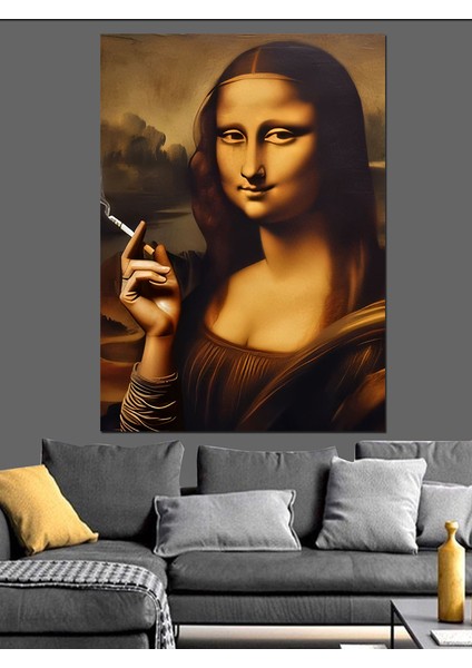 Sigara Içen Mona Lisa Dekoratif Kanvas - Mdf Ahşap Tablo fiyatları