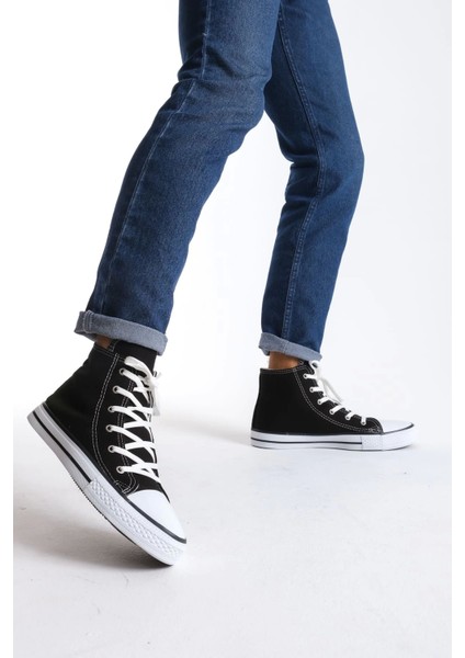 JY0423 Axe Bağcıklı Keten Kumaş Erkek Günlük Sneaker Ayakkabı Kbt - Siyah