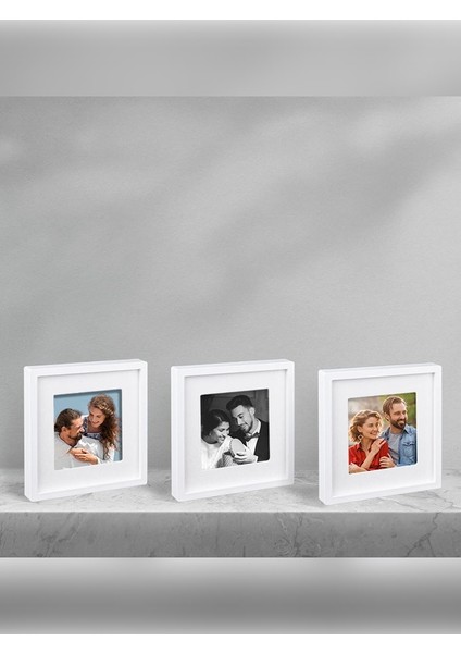 Yapışkanlı Sök-Tak Paspartulu 14 x 14 cm Pola Kare Fotoğraf Çerçevesi - 3'lü Paket