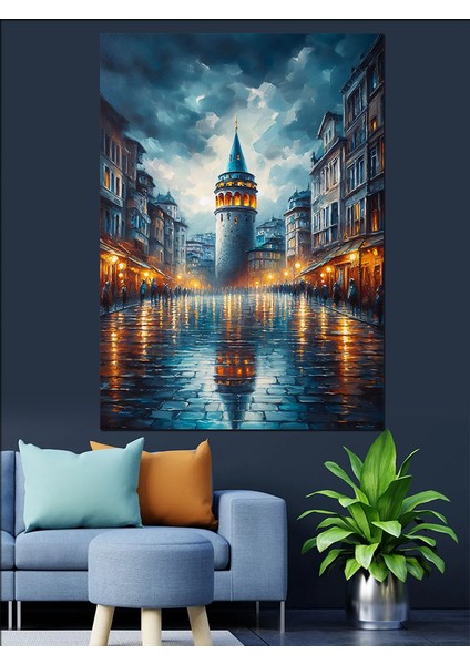 Yağmurlu Galata Kulesi Dekoratif Kanvas - Mdf Ahşap Tablo fiyatları