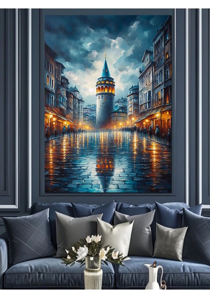 Yağmurlu Galata Kulesi Dekoratif Kanvas - Mdf Ahşap Tablo fırsatları
