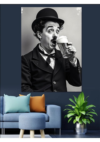 Charlie Chaplin Dekoratif Kanvas - Mdf Ahşap Tablo