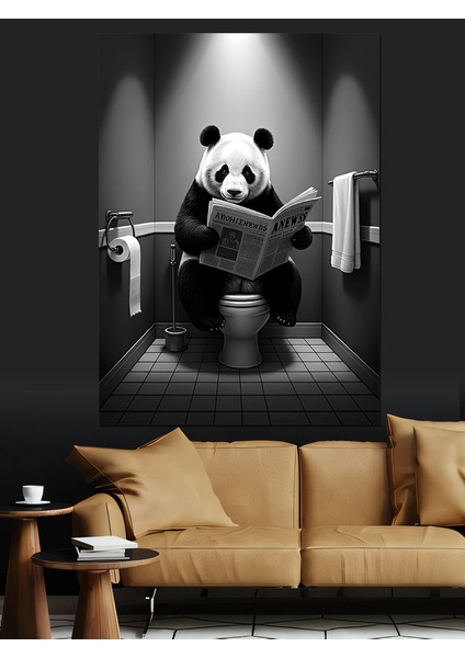 Tuvalette Oturan Panda Dekoratif Kanvas - Mdf Ahşap Tablo modelleri