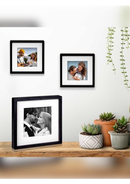Yapışkanlı Sök-Tak Paspartulu 14 x 14 cm Pola Kare Fotoğraf Çerçevesi - 3'lü Paket