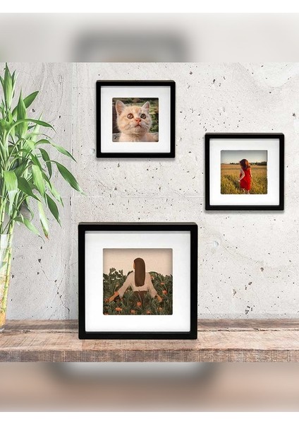 Yapışkanlı Sök-Tak Paspartulu 14 x 14 cm Pola Kare Fotoğraf Çerçevesi - 3'lü Paket