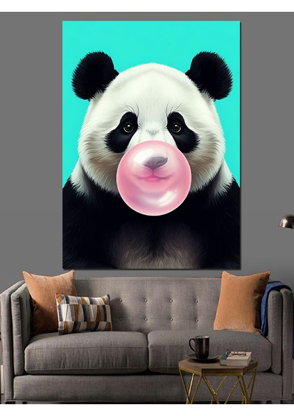 Balonlu Panda Dekoratif Kanvas - Mdf Ahşap Tablo
