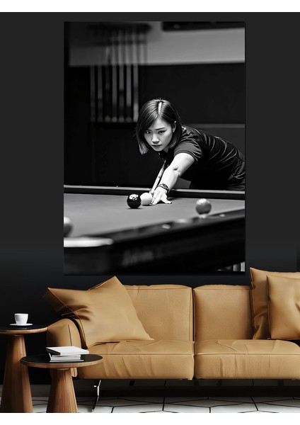 Bilardo Oynayan Kız Dekoratif Kanvas - Mdf Ahşap Tablo
