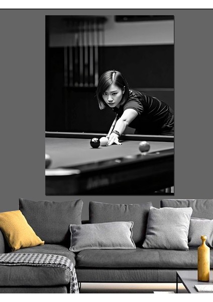 Bilardo Oynayan Kız Dekoratif Kanvas - Mdf Ahşap Tablo