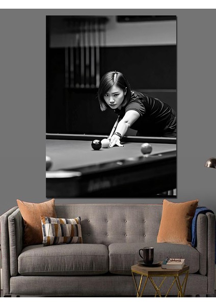 Bilardo Oynayan Kız Dekoratif Kanvas - Mdf Ahşap Tablo