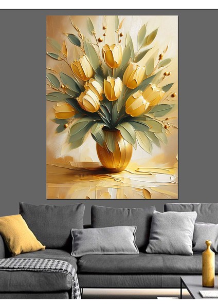 Sarı Laleler Dekoratif Kanvas - Mdf Ahşap Tablo