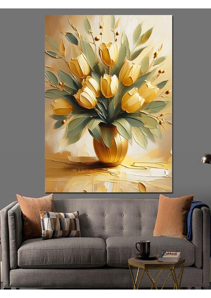 Sarı Laleler Dekoratif Kanvas - Mdf Ahşap Tablo fiyatları