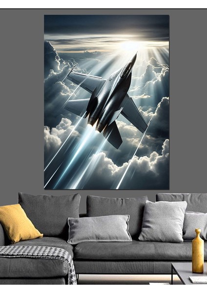 Havada Jet Uçağı Dekoratif Kanvas - Mdf Ahşap Tablo