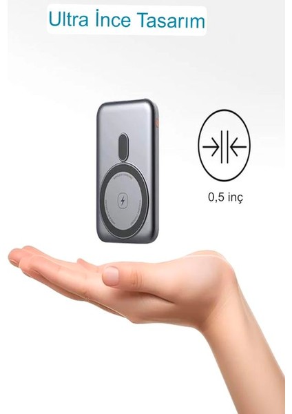 PW0103 5000MAH 22.5W 1Type-C Giriş 1usb LED Gösterge Manyetik Magsafe Kablosuz Taşınabilir Powerbank