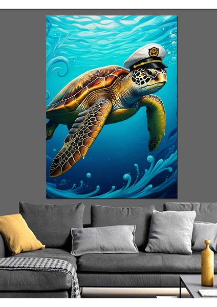 Yüzen Deniz Kaplumbağası Dekoratif Kanvas - Mdf Ahşap Tablo