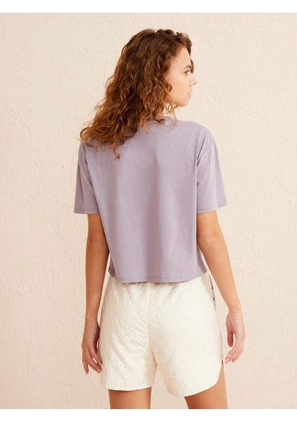 Kadın Lila Oversize Pamuklu Tişört fırsatları