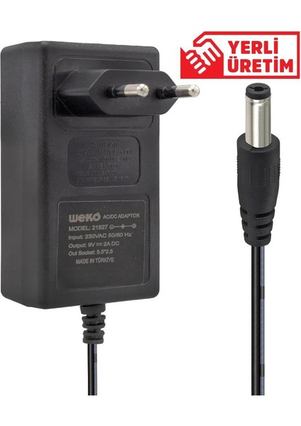 9 Volt 2 Amper Priz Tipi Plastik Kasa Adaptör 5.5*2.5 Uç