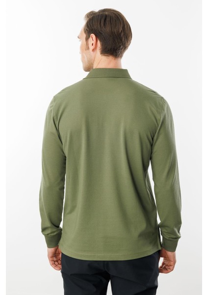 Erkek Polo Yaka Cepli Uzun Kollu Sweatshirt Haki fırsatları