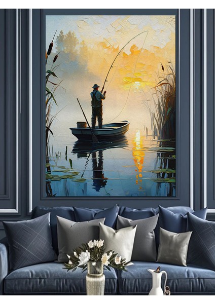 Gölde Kayık Dekoratif Kanvas - Mdf Ahşap Tablo