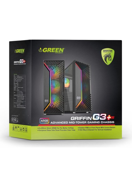 Grıffın G3 Plus 4X120MM Argb 2x3.2 2x2.0 USB Tempered Oyunbilgisayar Kasası(Psu Yok)