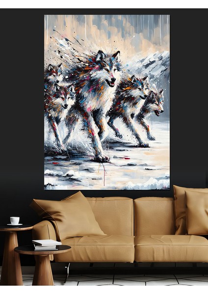 Karlı Kurtlar Dekoratif Kanvas - Mdf Ahşap Tablo