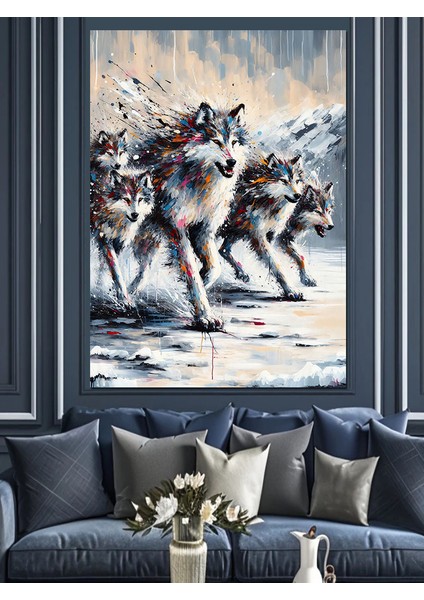 Karlı Kurtlar Dekoratif Kanvas - Mdf Ahşap Tablo fiyatları