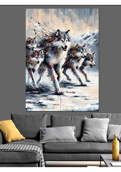 Karlı Kurtlar Dekoratif Kanvas - Mdf Ahşap Tablo modelleri