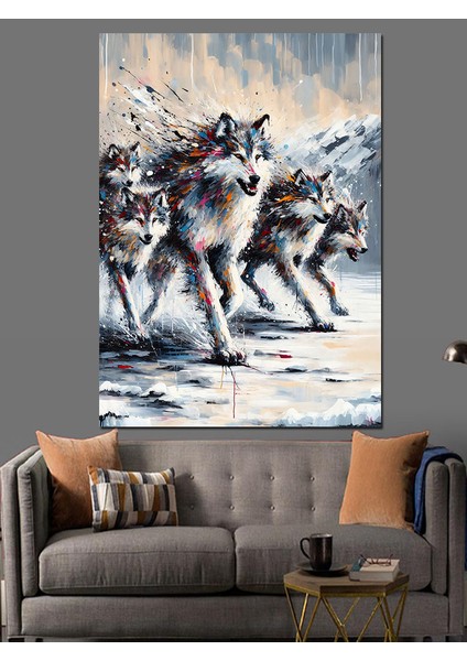 Karlı Kurtlar Dekoratif Kanvas - Mdf Ahşap Tablo fırsatları