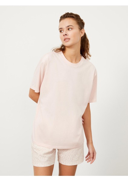 Kadın Pudra Rengi Big Oversize Pamuklu Basic Tişört