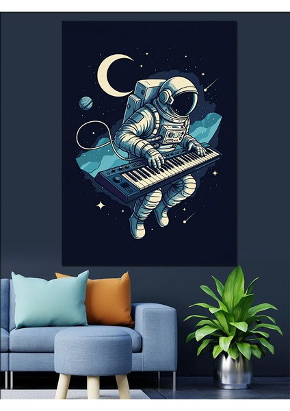 Piyanist Astronot Dekoratif Kanvas - Mdf Ahşap Tablo