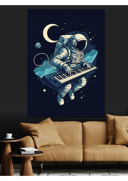 Piyanist Astronot Dekoratif Kanvas - Mdf Ahşap Tablo