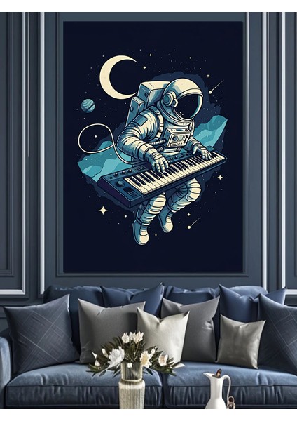 Piyanist Astronot Dekoratif Kanvas - Mdf Ahşap Tablo