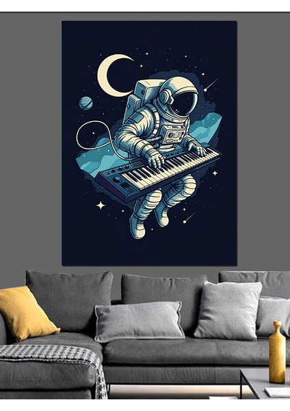 Piyanist Astronot Dekoratif Kanvas - Mdf Ahşap Tablo