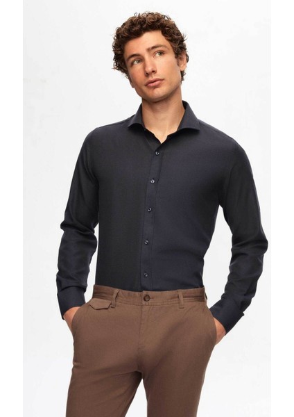 Slim Fit Lacivert Italyan Yaka Dar Kesim Klasik Kravatlık Uzun Kollu Kolay Ütülenebilir Ne 2HF02ORT5185