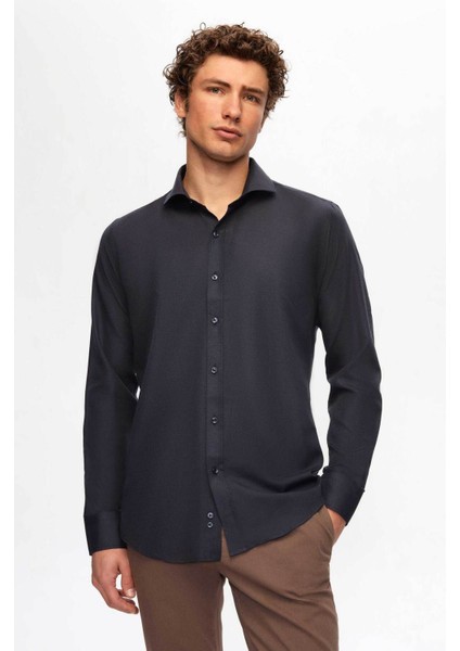 Slim Fit Lacivert Italyan Yaka Dar Kesim Klasik Kravatlık Uzun Kollu Kolay Ütülenebilir Ne 2HF02ORT5185